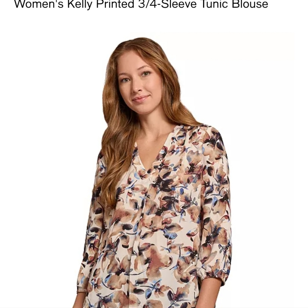 Women's Jones New York Watercolor Floral Tunic Whimsigoth Boho Contemporary - Picture 5 of 5